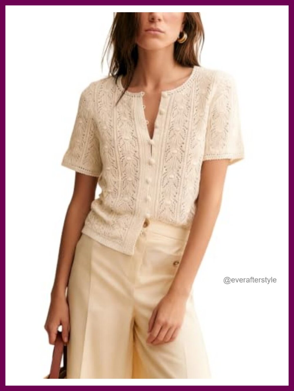 Women's Cotton Crochet Knit Cardigan Short Sleeve Lightweight